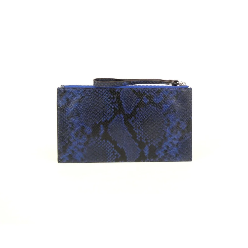 Michael Kors‎ Fulton Snake Embossed Blue Black Large Leather Wristlet